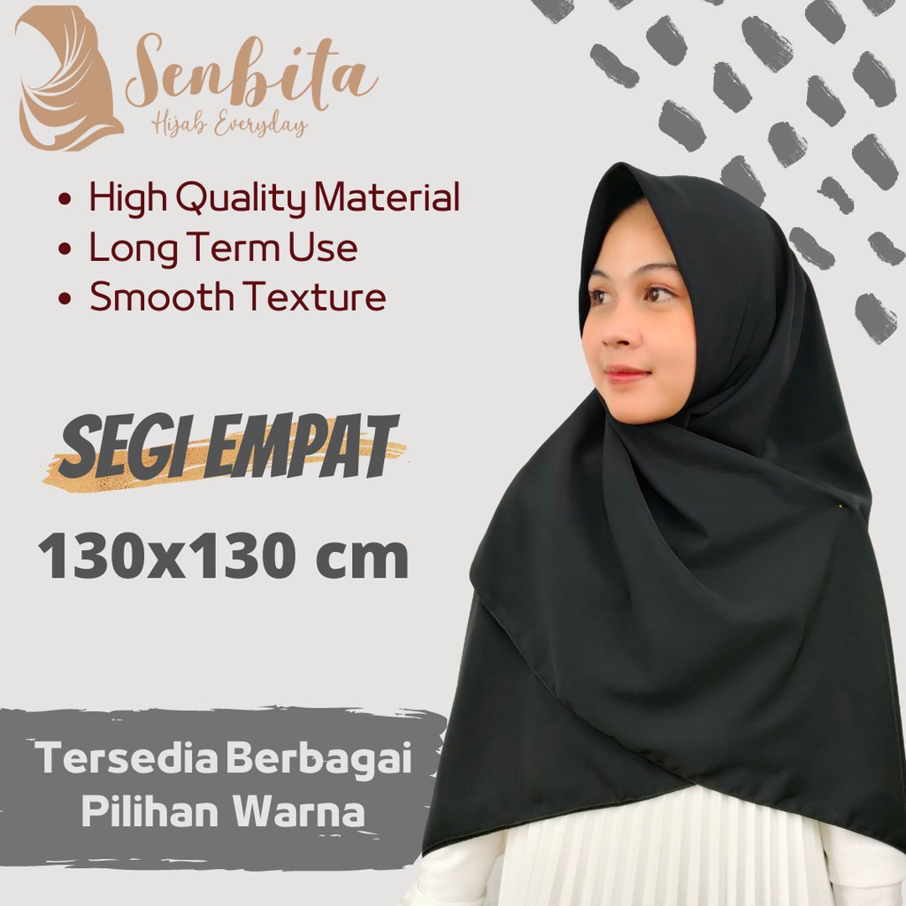 Senbita Hijab 130x130 Bahan Wolfis Premium Jilbab Square Woolpeach Kerudung Segi Empat Syar'i-5
