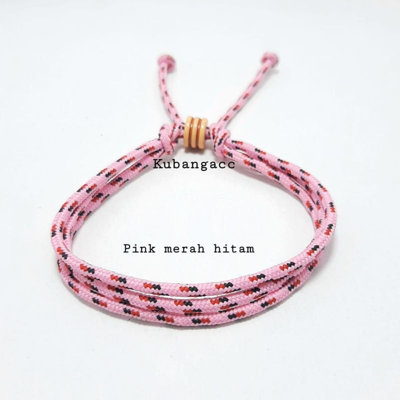 promoooo.gelang prusik 3 rangkap, gelang prusik keren,gelang cowok/cewek, gelang tali. gepang murah,-Pink mrah htam