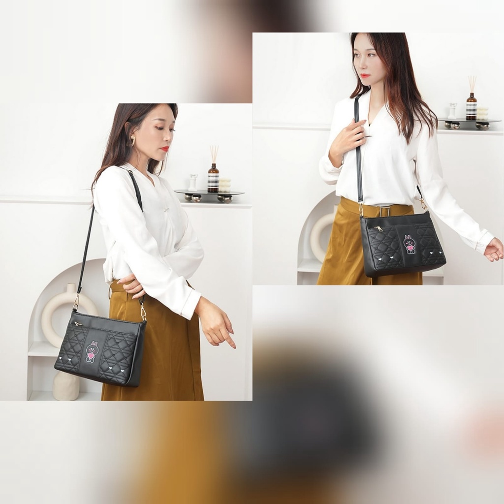 TAS SELEMPANG KOREAN WANITA IMPORT KULIT PREMIUM HITAM BIOBA TA633B5 SLING BAG CEWEK KEKINIAN MURAH KECIL REMAJA BATAM BRANDED SIMPLE LUCU