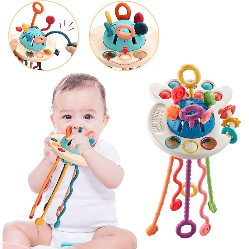 3 In 1 Mainan Edukasi Sensorik Teether Bayi 6-12 Bulan / 1 / 2 / 3 Tahun Bahan Silikon