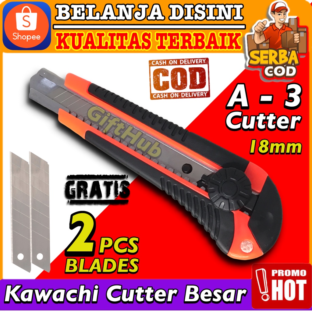 

Kawachi Cutter Besar A-3 Free 2pcs Blades Auto Lock Non Slip Grip Pemotong Kertas Kain Bahan Plastik Tajam dan Presisi High Premium Quality