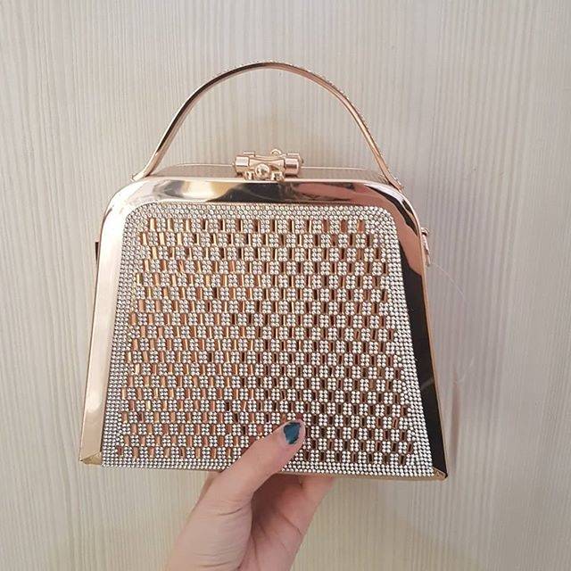 tas pesta trapesium segitiga jajar genjang ketupat diamond strap emas gold metalik red bulat bola