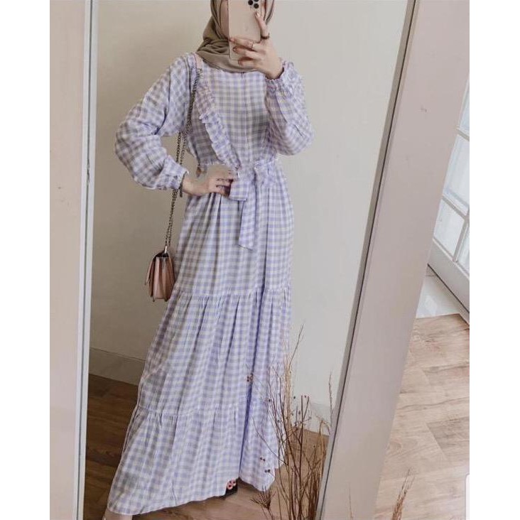 1KG MUAT 4PCS | SAIRA GAMIS RUFFLE TARTAN RAYON VISCOSE PREMIUM QUALITY HITS OOTD SELEBGRAM MUSLIM