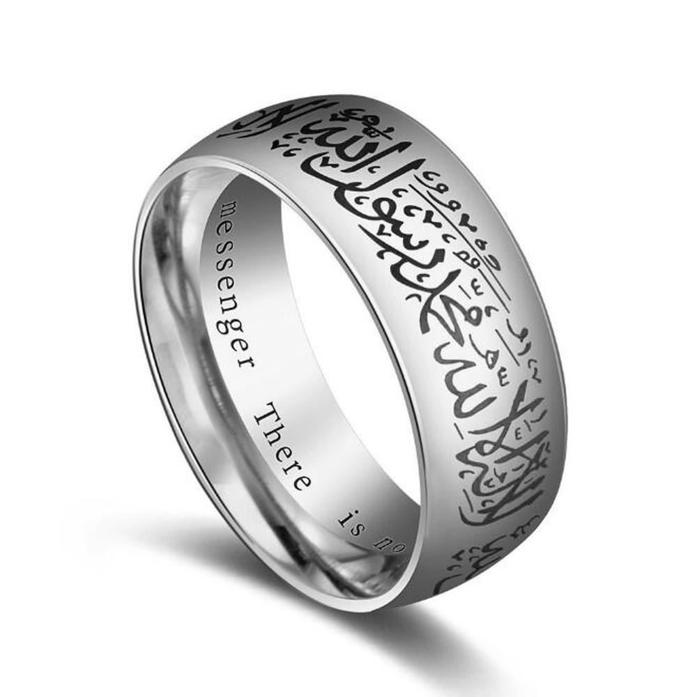 8MM Cincin Tauhid Islam Muslim Agama Lafadz Syahadat Bahan Titanium Steel Rings