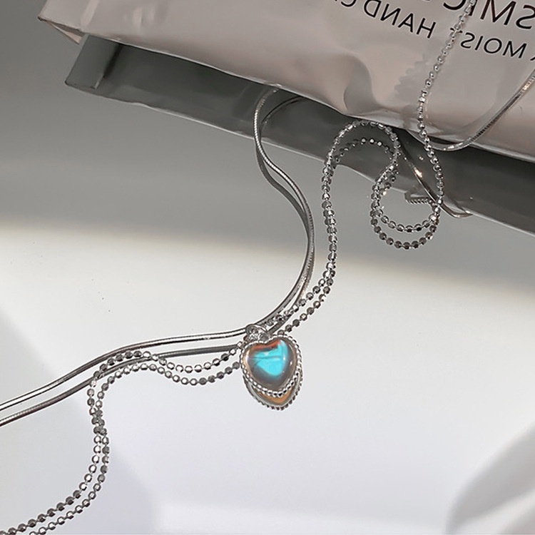 Kalung Choker Liontin Hati Opal Warna Silver Untuk Wanita