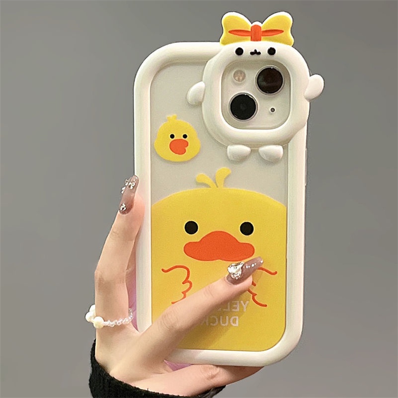 Case Pelindung Lensa Bumper Shockproof Motif Kartun Bebek Kuning Untuk iPhone 14 13 12 11 Pro Max X Xr Xs Max 7 8 6 6s Plus SE 2020