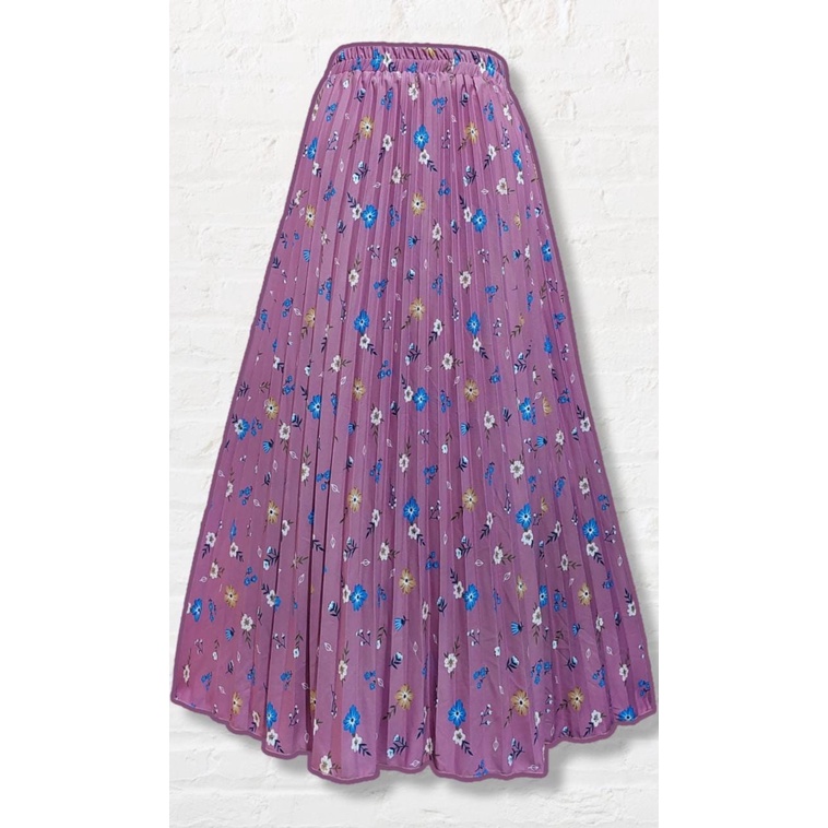 [D-01 B.Azelea] Rok Plisket Motif Bunga Azelea / Rok Plisket Payung Terbaru