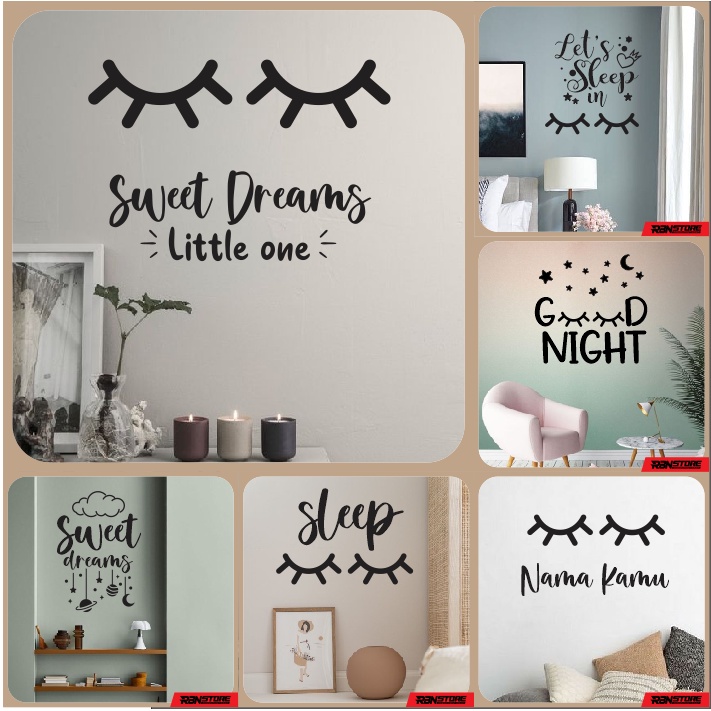 TERLARIS - STIKER DINDING COCOK UNTUK DEKORASI KAMAR AESTHETIC SLEEPY GOOD NIGHT CUTTING STICKER MATA