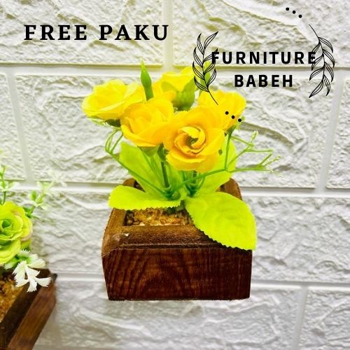 FURNITURE HIASAN RANGKAIAN BUNGA MAWAR MINI SET POT TEMPEL DINDING BUNGA PLASTIK ARTIFISIAL HIASAN DINDING , HIASAN POJOK RUANGAN HIASAN MEJA