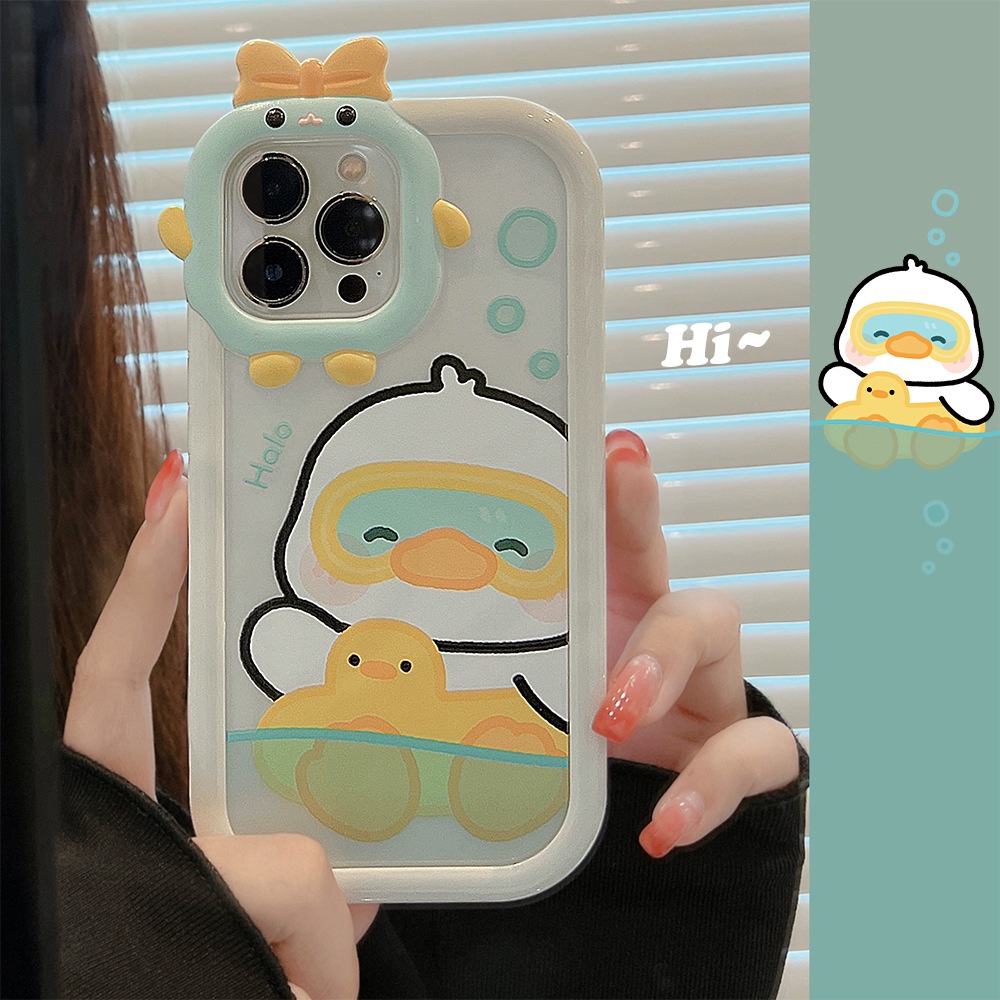 Case Pelindung Lensa Kamera 2 IN 1 Desain Monster Bebek Berenang 3D Untuk Iphone 11 12 13 14 PLUS PRO MAX