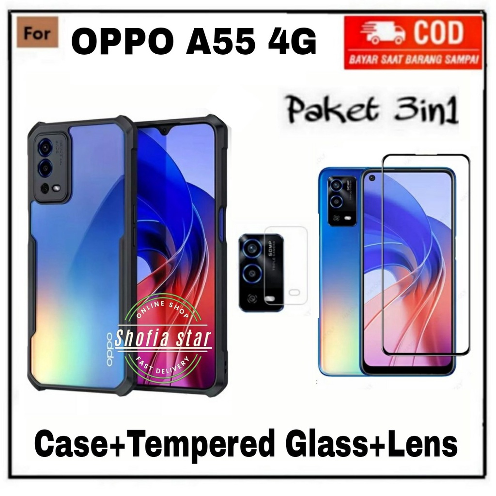 3IN1 CASE OPPO A55 4G SOFTCASE SHOCKPROOF TRANSPARAN CAMERA PROTECT CASING