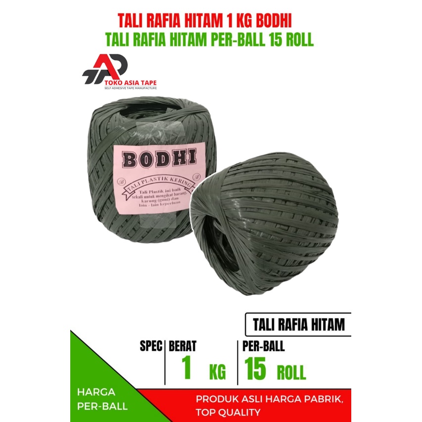 

TALI RAFIA HITAM 1 KG / TALI PLASTIK RAFIA 1 KG MERK BODHI PER-BALL TERMURAH