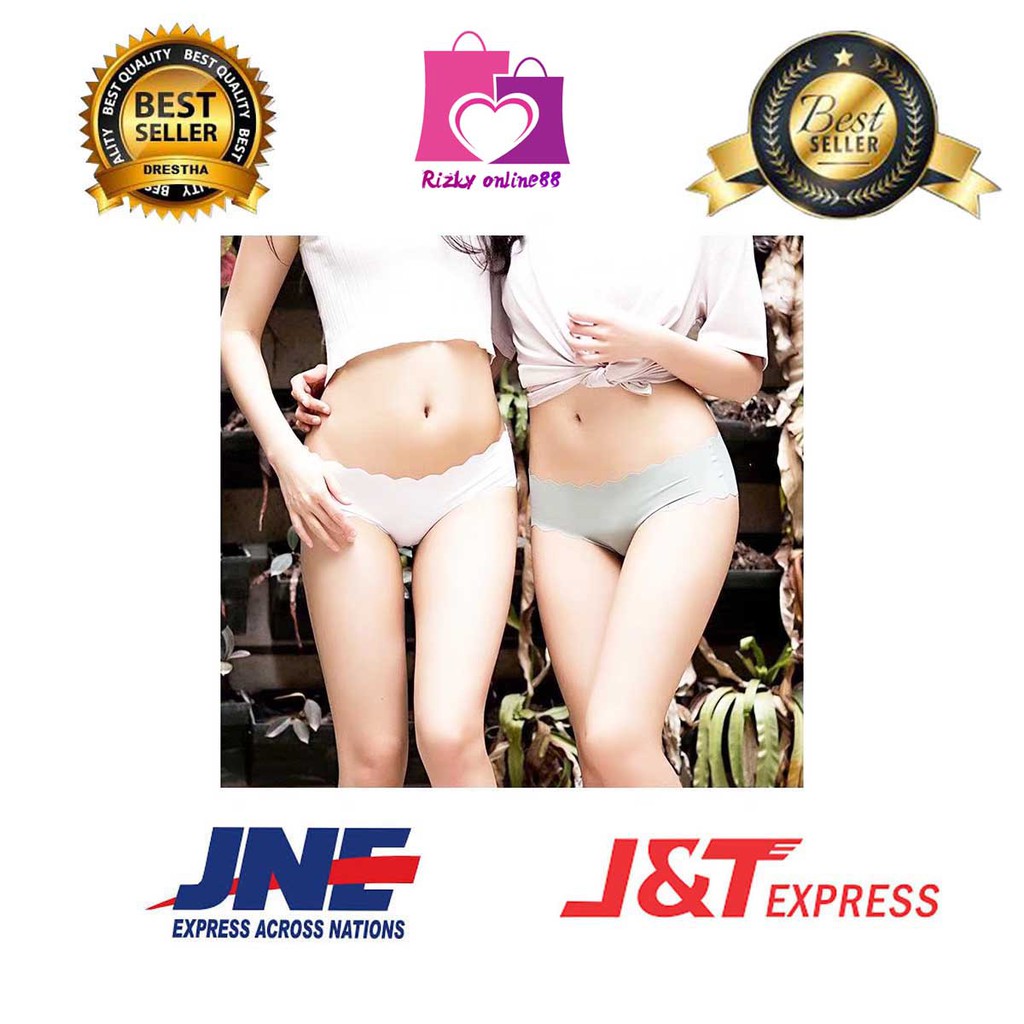 Rizkyonline88 celana dalam seamless Ice silk bahan sutera panties tanpa jahitan mid wasit sexy impor