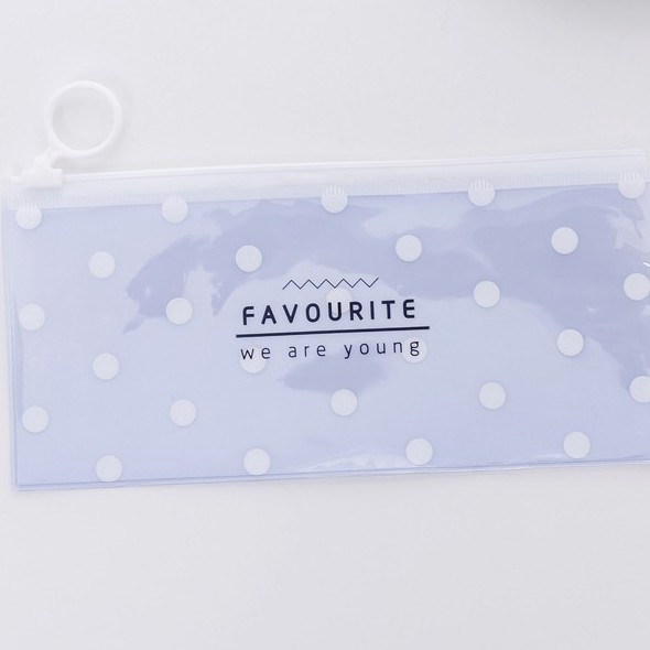 Tempat Pensil unik motif Transparan Sumikko Gurashi motif zipper-Biru Polkadot