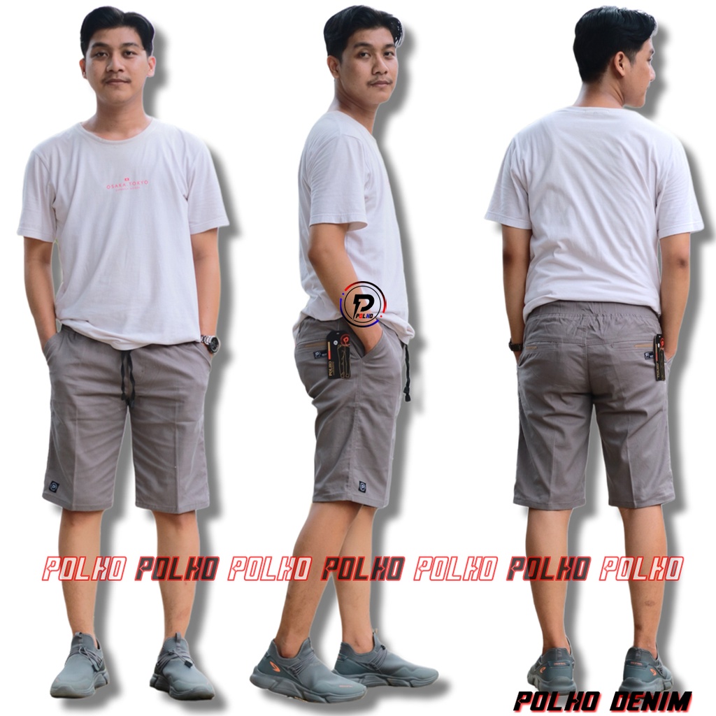 Celana Chino Pendek Pria Pinggang Karet 27-44 Original POLHO