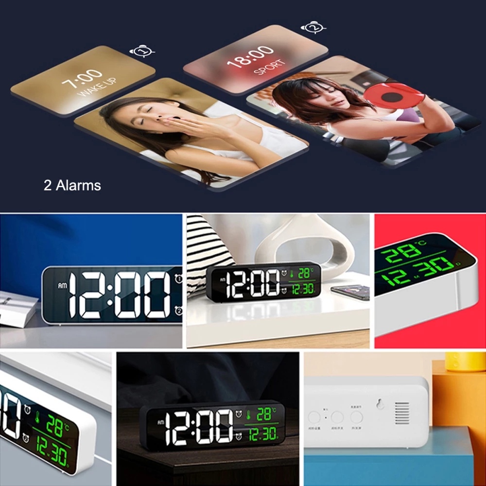 Jam Digital Fashion Jam Cermin LED Untuk Rumah Ruang Tamu Kamar Tidur Kantor Hiasan Dinding Music Alarm Clock Dengan Termometer Suhu Kalender LED Digital Display