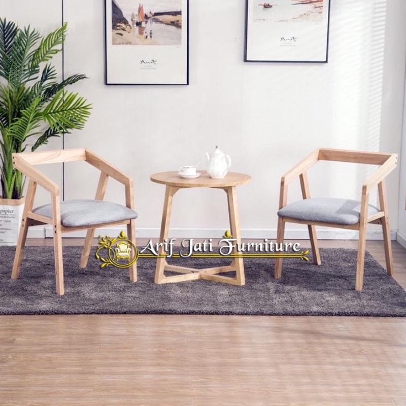 Set Kursi Cafe/Kursi Teras Minimalis Modern Kayu Jati