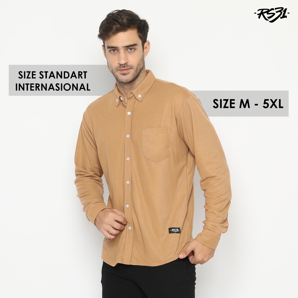 RS31 Baju Kemeja Albama Polo Shirt Mocca Basic Cowok Jumbo - Kemeja Polo Lengan Panjang Moka Super Big Size