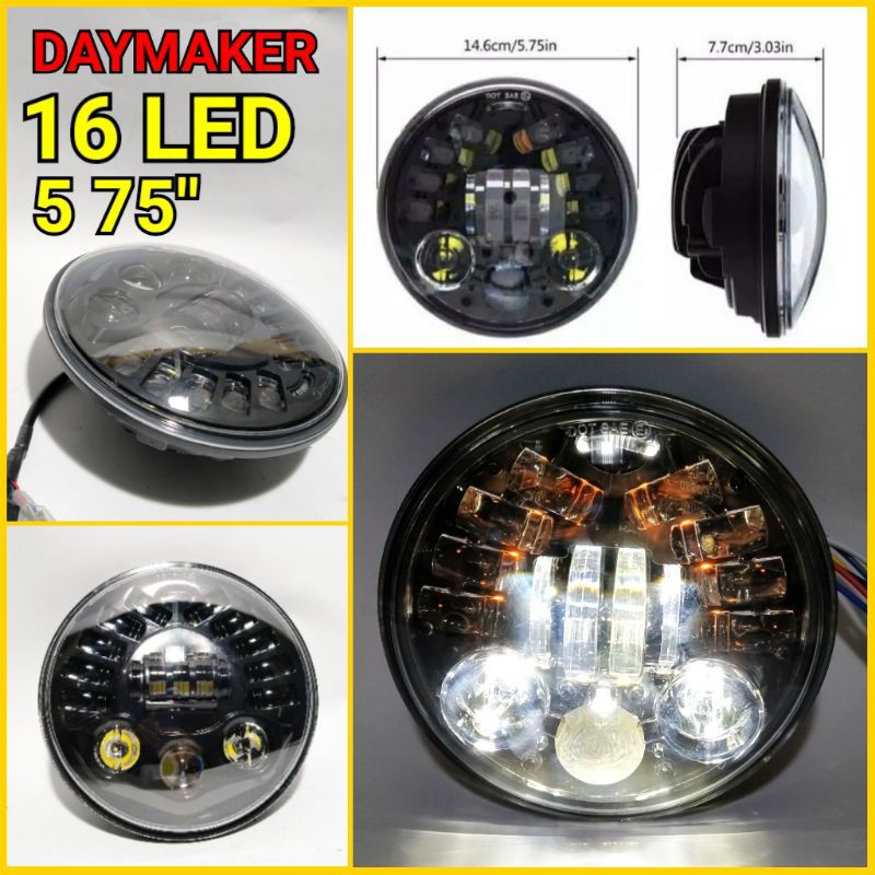 Daymaker 5.75 inch 16 LED Titik Reflektor Headlamp Lampu Depan CB Custom Japstyle