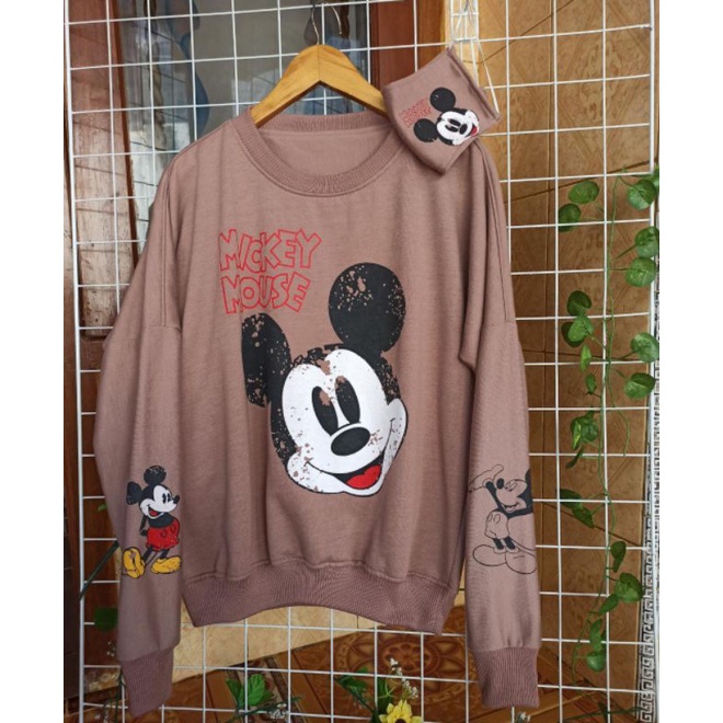 sweater mickey mouse + masker | flece tebal fleece 550gr | oblong Mickey mouse blouse mickey