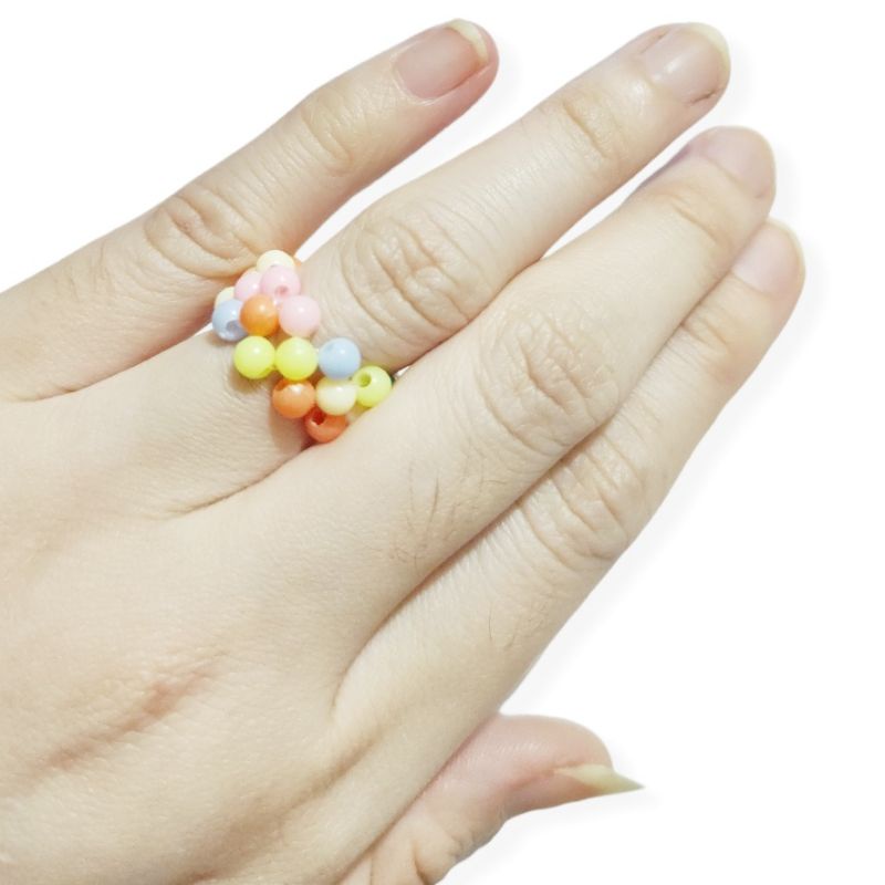 Crown Beads Ring Pastel Colorful Rainbow Cincin Mote Anyam