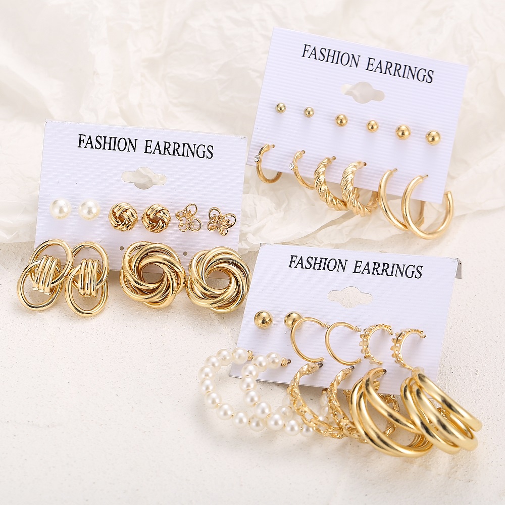 IFYOU 18pcs / Set Anting Stud Mutiara Warna Emas Gaya Bohemian Untuk Wanita