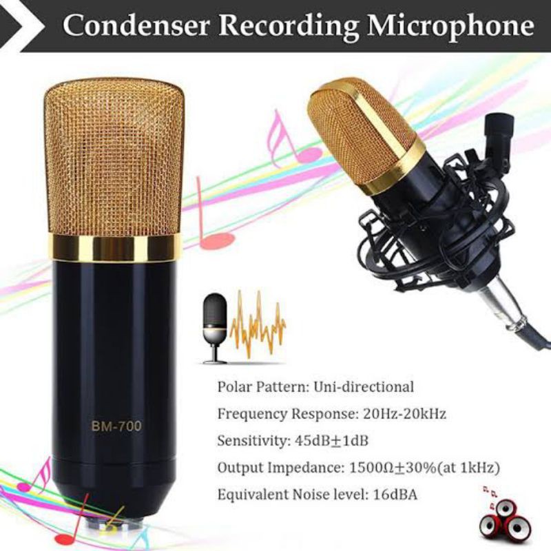 MIKROFON MIC BM 700 BM700 CONDENSER MICROPHONE KARAOKE RECORDING PODCAST LAPTOP PC HP