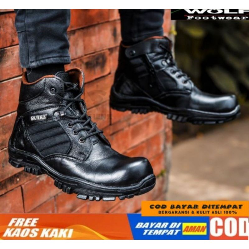 (COD) SEPATU SAFETY BOOTS PRIA KULIT ASLI SAPI SHOES COWOK TOURING TRACKING PREMIUM CH