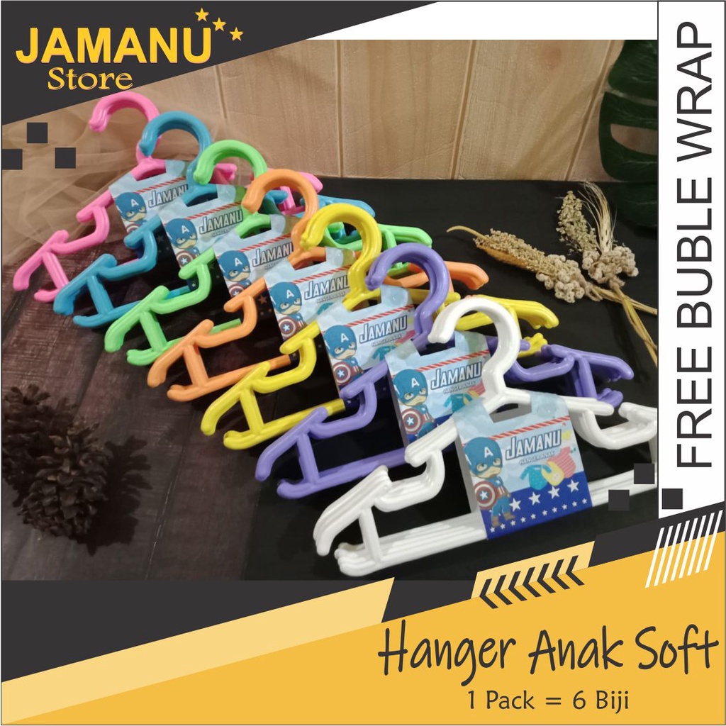 Hanger Gantungan Baju Anak Warna Soft Hanger Anak Murah Isi 6 Biji