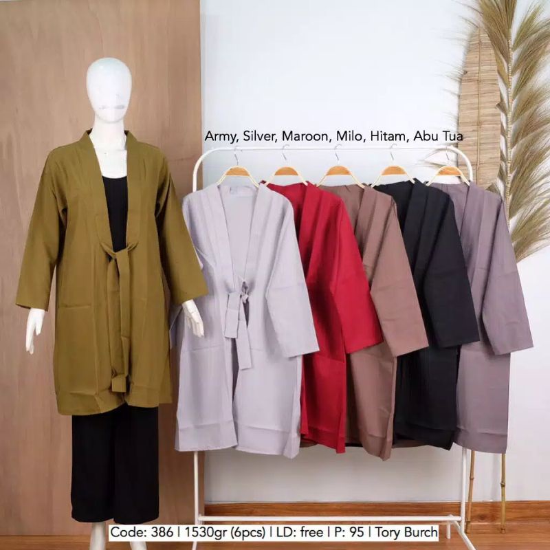 Cardigan polos lengan panjang tali depan 386 / Outer lengan panjang / Baju muslim