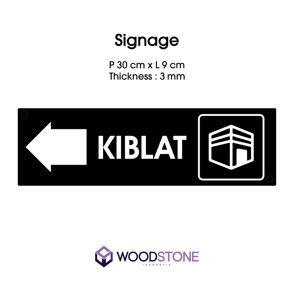 WOODSTONE - Papan Arah Kiblat Akrilik - Sign Acrylic Tanda Kiblat Acrilic