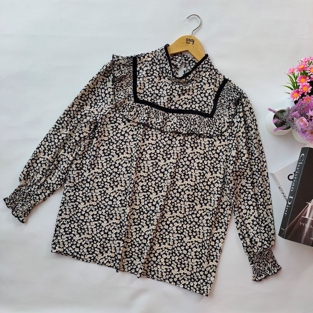 ARSY STORES | Blouse Wanita Korea Jumbo Balon Hitam Putih Korea - Nadian Blouse Korean Style-BLACK