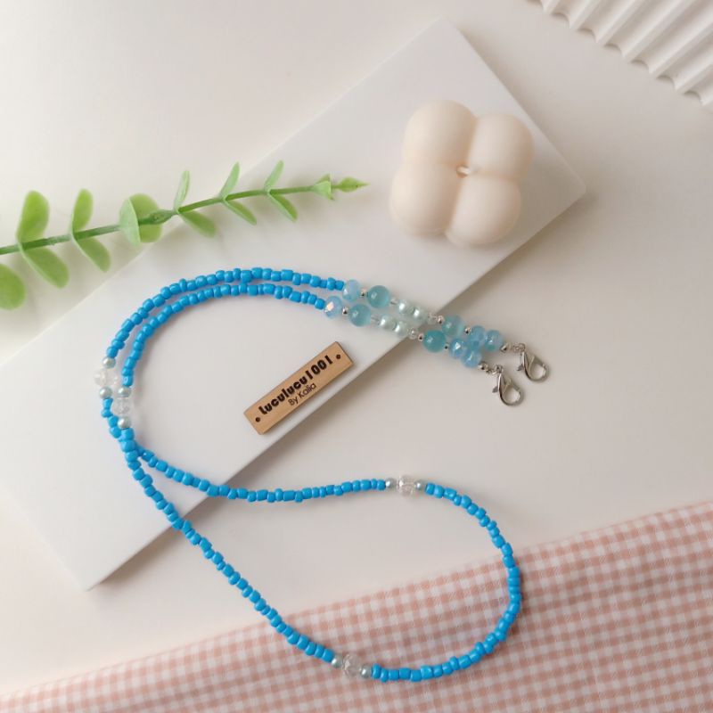 SET STRAP MASK CONNECTOR - CAT EYE BEADS (BLUE)