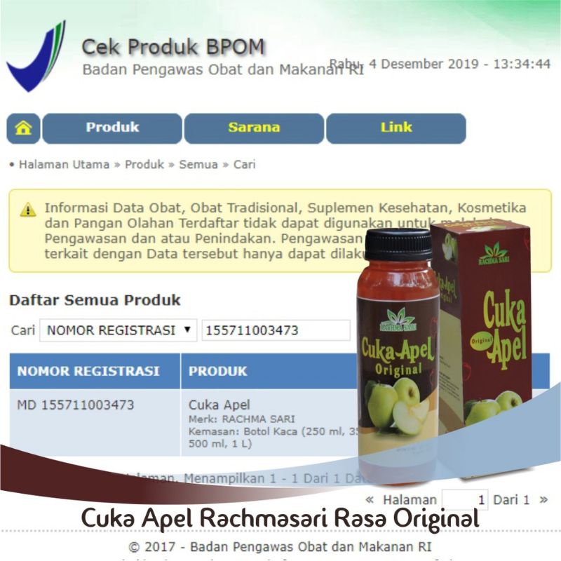 Apple Cider Vinegar With Mother Sari Cuka Apel Murni ORIGINAL 250ml - CUKA APEL NUTRISI KESEHATAN