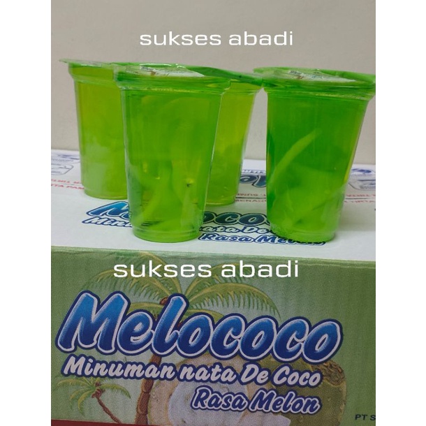 Melococo Minuman Nata De Coco Rasa Melon Kemasan Gelas 200 ml isi 24