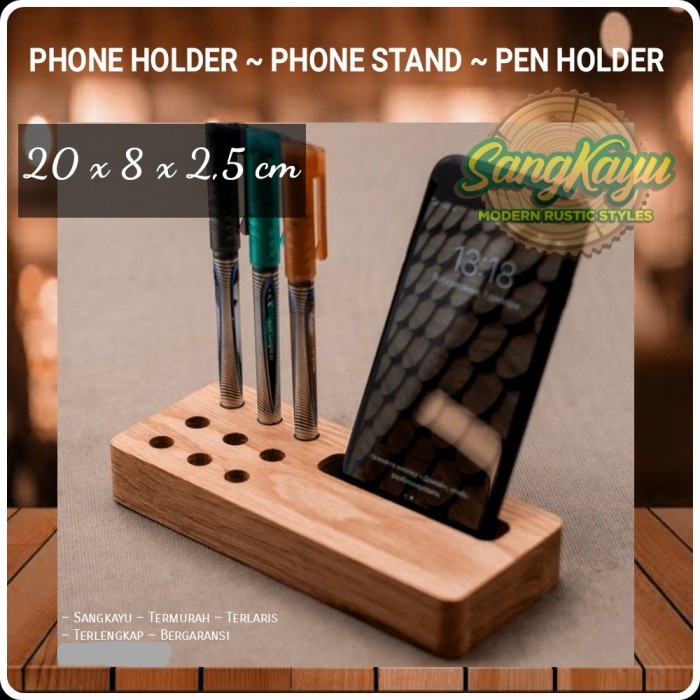 Wooden Phone stand kayu Phone holder desk organizer pen holder kayu - KAYU MAHONI