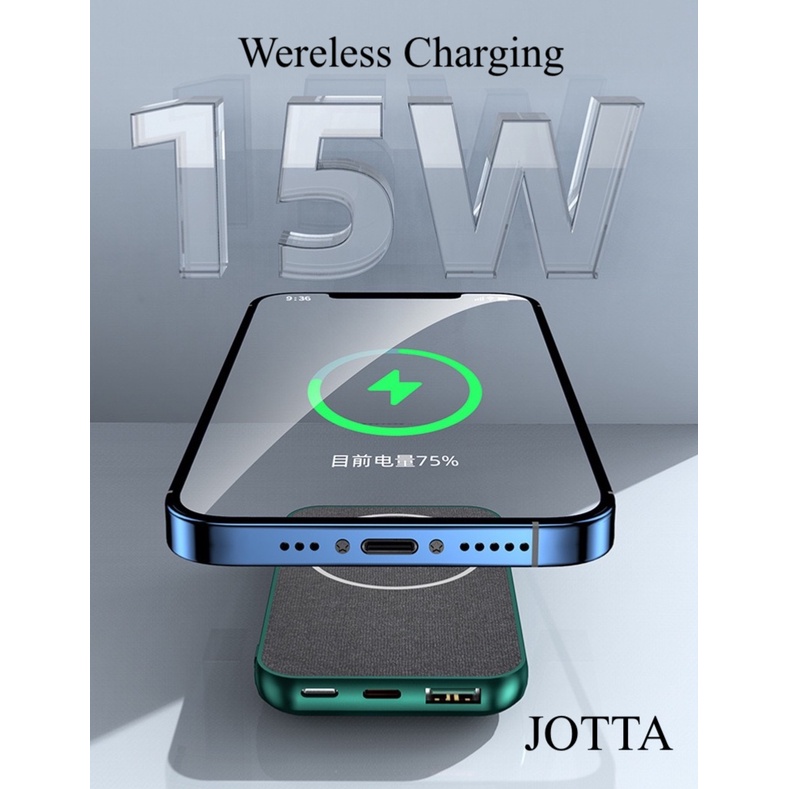 Powerbank JOTTA wereless charging Real kapasitas magnet bisa tempel with holder standing kapasitas 5.000 mah for Iphone 12,promax12,Iphone 13,Promax 13,Promax13pro.