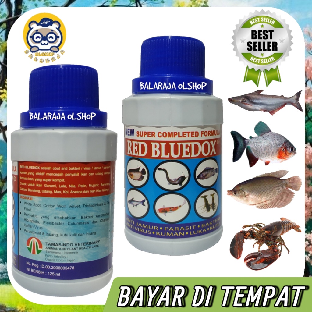 ORIGINAL Obat Ikan Obat Jamur Ikan Anti Virus Anti Parasit Luka Ikan Hias Gurame Emas Udang Bandeng Mujair Nila Arwana Lele Koi Patin RED BLUEDOX - Kemasan 125ML