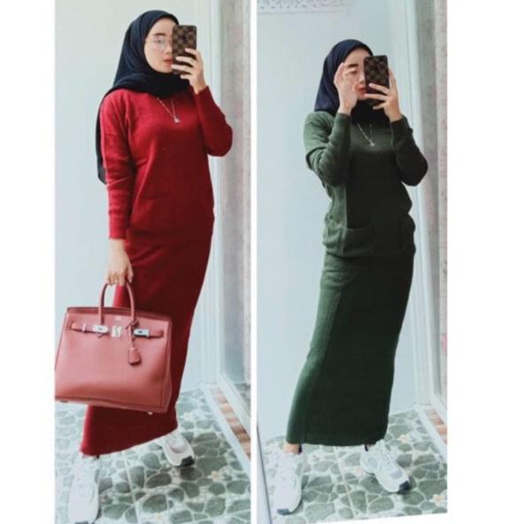 RAJUT SETELAN POCKY / Baju Setelan Rajut Wanita / One Set Rajut Pocky / Rajut Setelan Wanita Kekinia