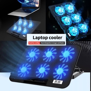 Cooling Pad Laptop Kipas Fan Adjustable Stand 6 Laptop Portable 6 Fan LED Silent Noise Gaming Two USB Port 2400RPM Adjustable Notebook Stand For Laptop