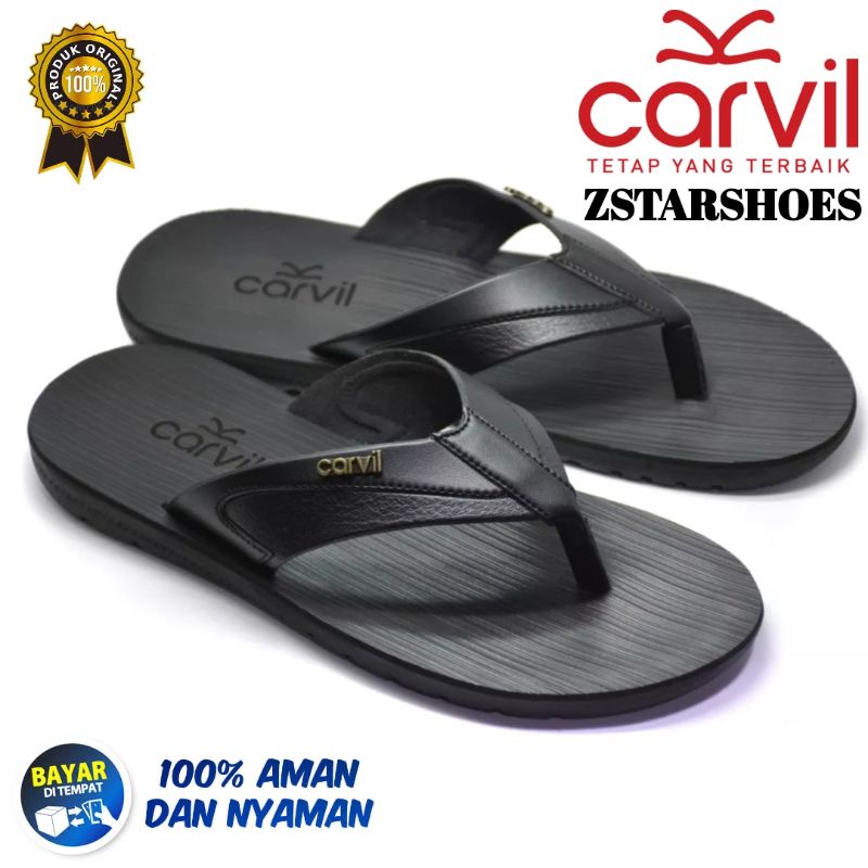 TERBARU SANDAL JEPIT CASUAL PRIA CARVIL-M FERGUSO-M 01 BLACK HITAM ORIGINAL TERLARIS TOP EDISI