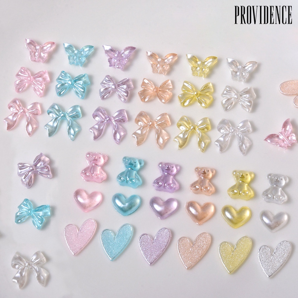 50pcs Ornamen Kuku 3D Bentuk Beruang Hati Efek Visual Berkilau Tidak Pudar Untuk Salon Charms