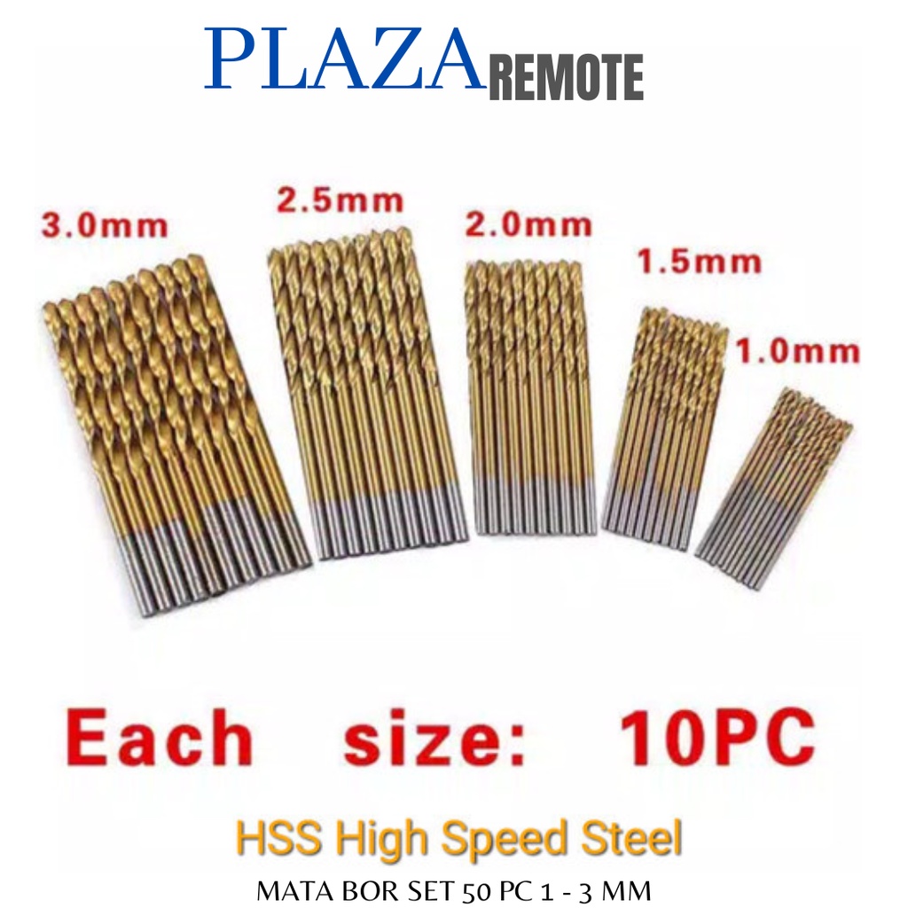 MATA BOR SET TITANIUM  ISI 50 PCS HSS KAYU PLASTIK PCB BESI ALUMUNIUM DLL 1 - 3 MM