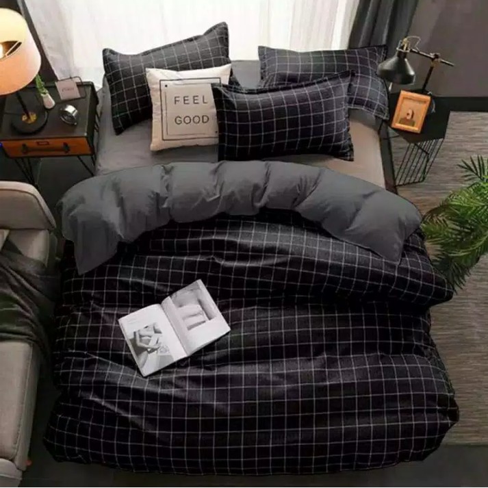 sprei motif kotak hitam putih king 180x200/Queen160x200/double140x200/single 120x200/extra single