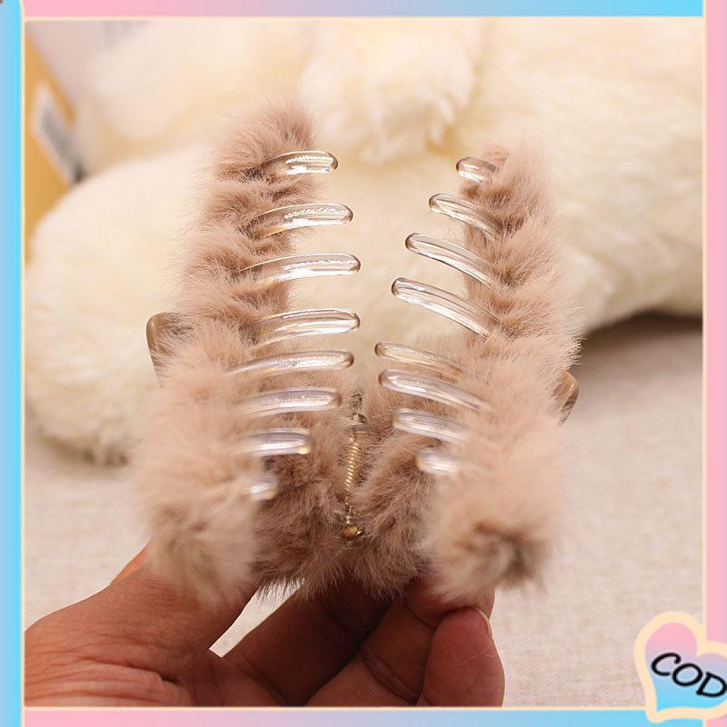 COD❤️ Love Plush Hairpin Fashion Imitasi Kelinci Rambut Temperamen Curling Clip-A.one