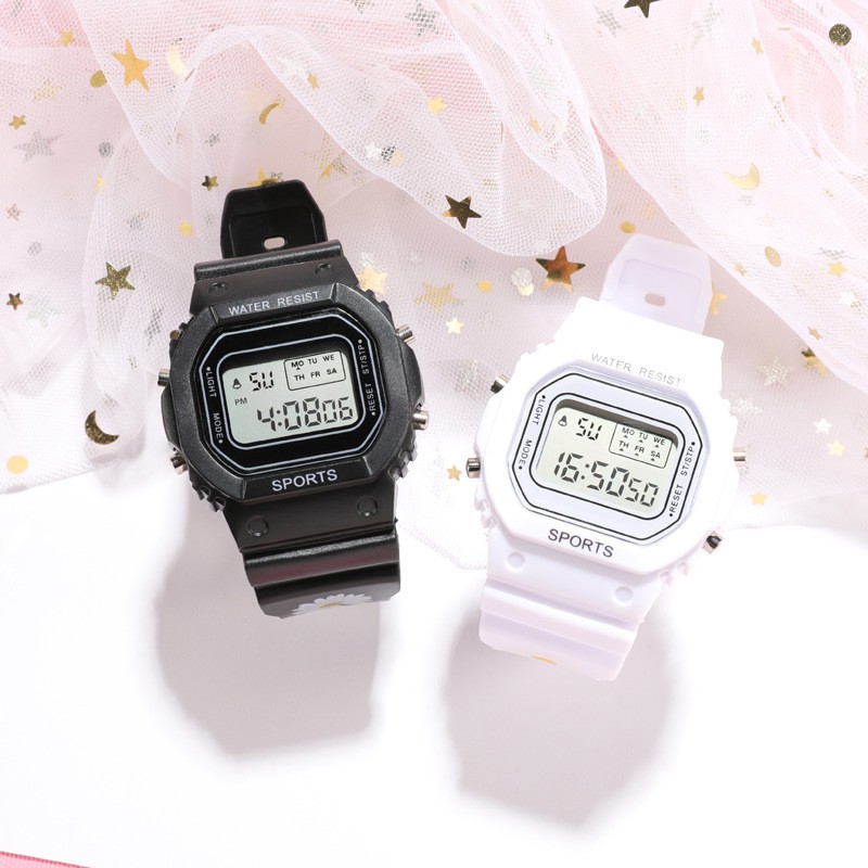 Jam Tangan Wanita Digital Strap Rubber Bunga Daisy Korea Style Fashion Sport Import