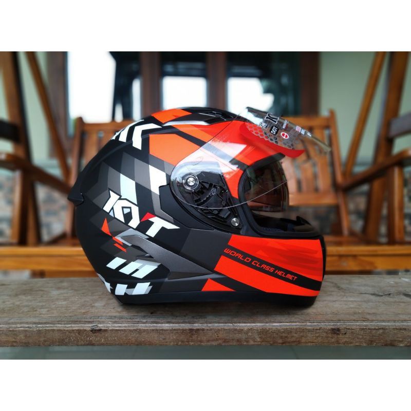 Helm Full Face KYT Falcon 2 Motif Flow Black Matt Red Fluo Double Visor Hitam Merah