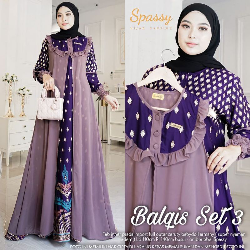 Cod Balqis Set #3 / set gamis 2in1 rompi / gamis motif polkadot / gamis pesta / dress 2in1 outer ter