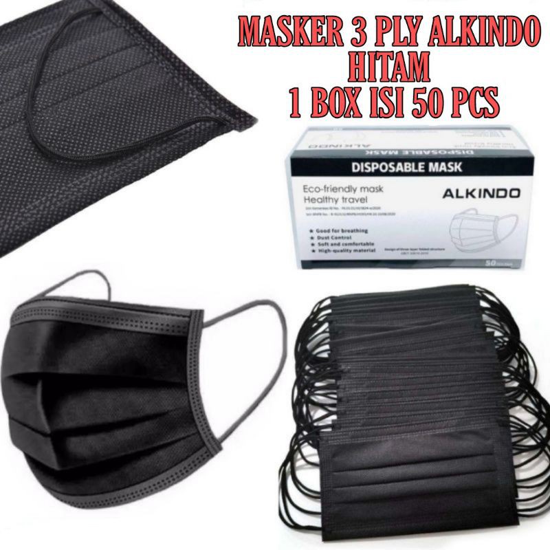 ONLYONE12 Termurah !!! Masker 3ply / Masker Disposable Hitam 3ply / Masker Earloop Black Mask / Masker Hitam isi 10-50pcs