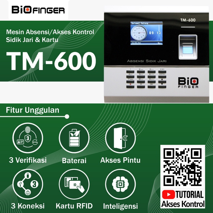 Mesin Absensi Jari BioFinger TM-600 LAN,  Kartu, 3000Jari